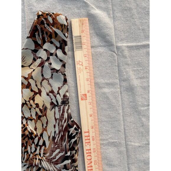 Boho Abstract Animal Print Dress Sz 12 Asymmetrical Handkerchief Hem V-Neck - Picture 6 of 12